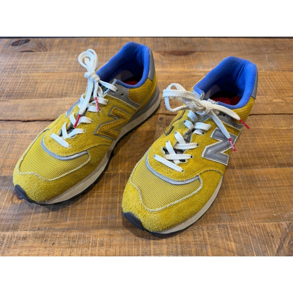 Size 10- New Balance 574 Legacy Bodega International Arrival EUC Blue Yellow